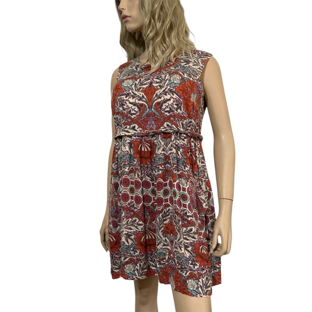 Paisley Floral Print Tiered Mini Dress Cottagecore Size L